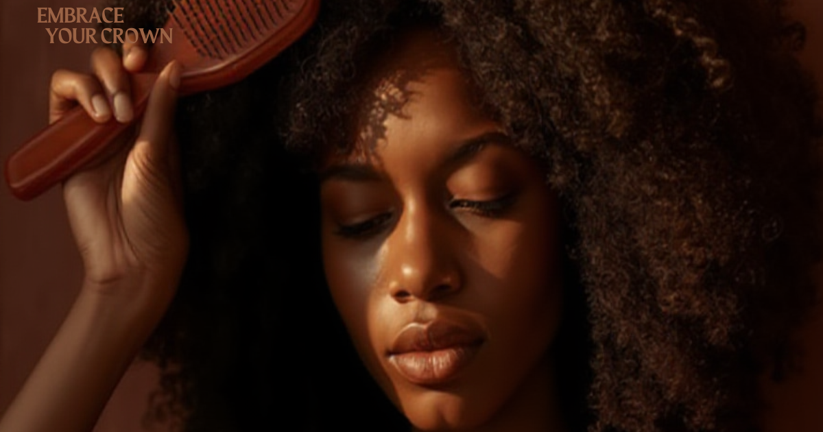 Woman with type 4 hair brushing her hair
