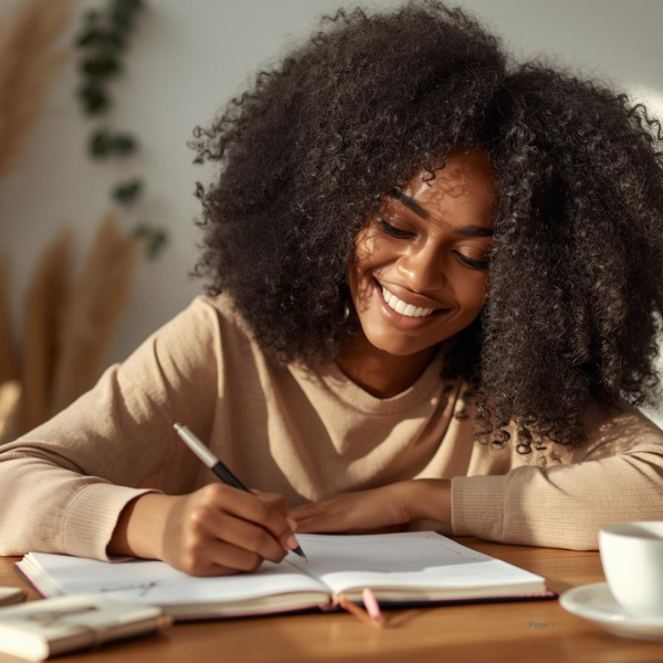 Pretty Black woman tracking her hair growth